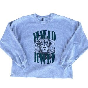 What Would Jesus Do? graphic crewneck large raw hem